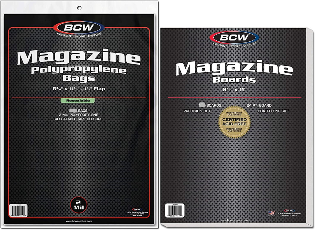 BCW Resealable Magazine Poly Bags and Magazine Backer Boards (Pack of 10s)